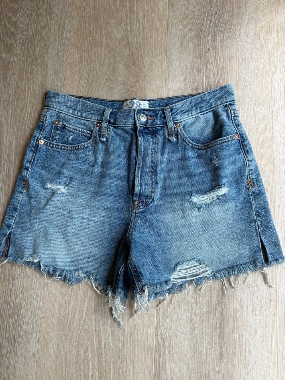 We The Free Distressed Denim Shorts - Light Blue